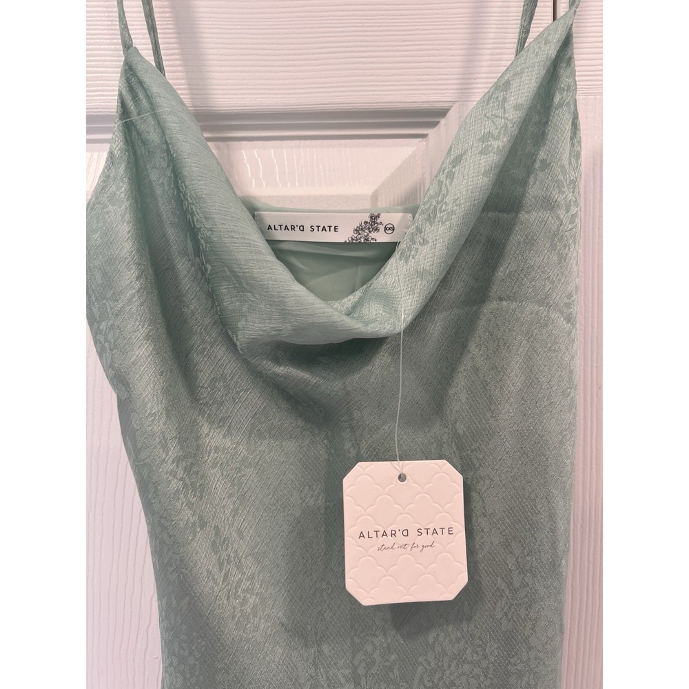 NWT Altar'd State Midi Dress Mint Floral Satin Cowl Neck Slip Midi Dress XXS - Picture 3 of 12